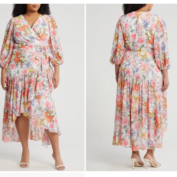 Plus Sized Eliza J. Floral Chiffon High-Low Dress – Size 22W – NWT - Picture 6 of 7